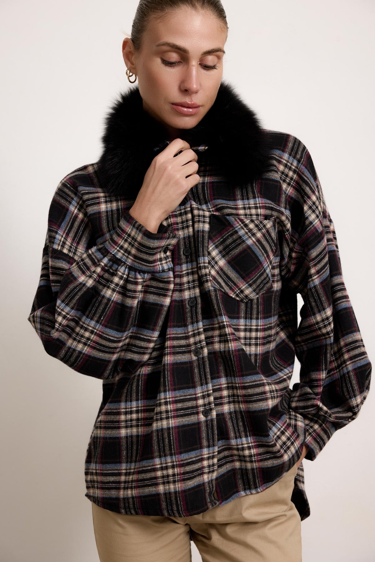 BELFAST - Camicia con colletto in pelliccia (Nero)