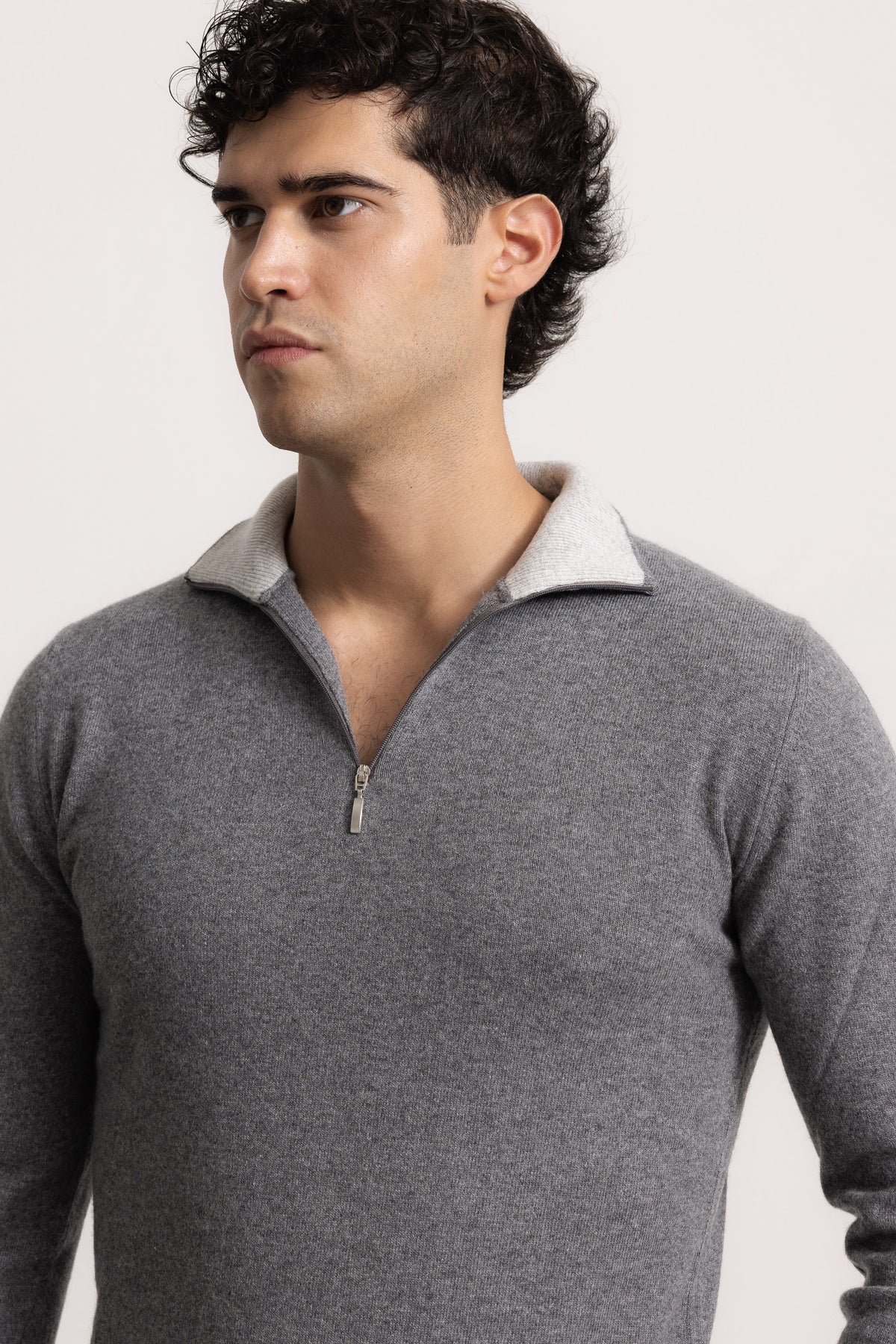 EDOARDO - Maglione con zip slim fit (Antracite/Grigio Chiaro)