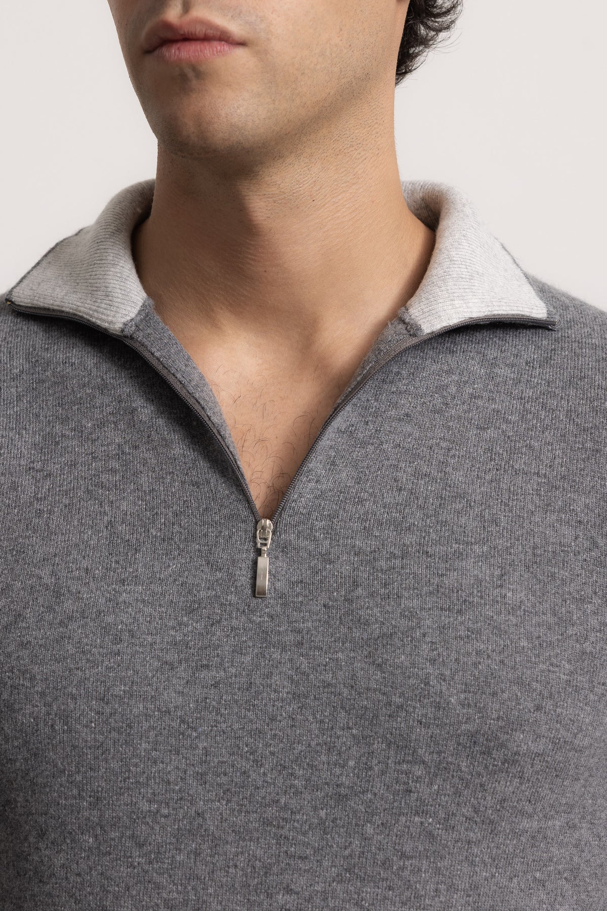 EDOARDO - Maglione con zip slim fit (Antracite/Grigio Chiaro)