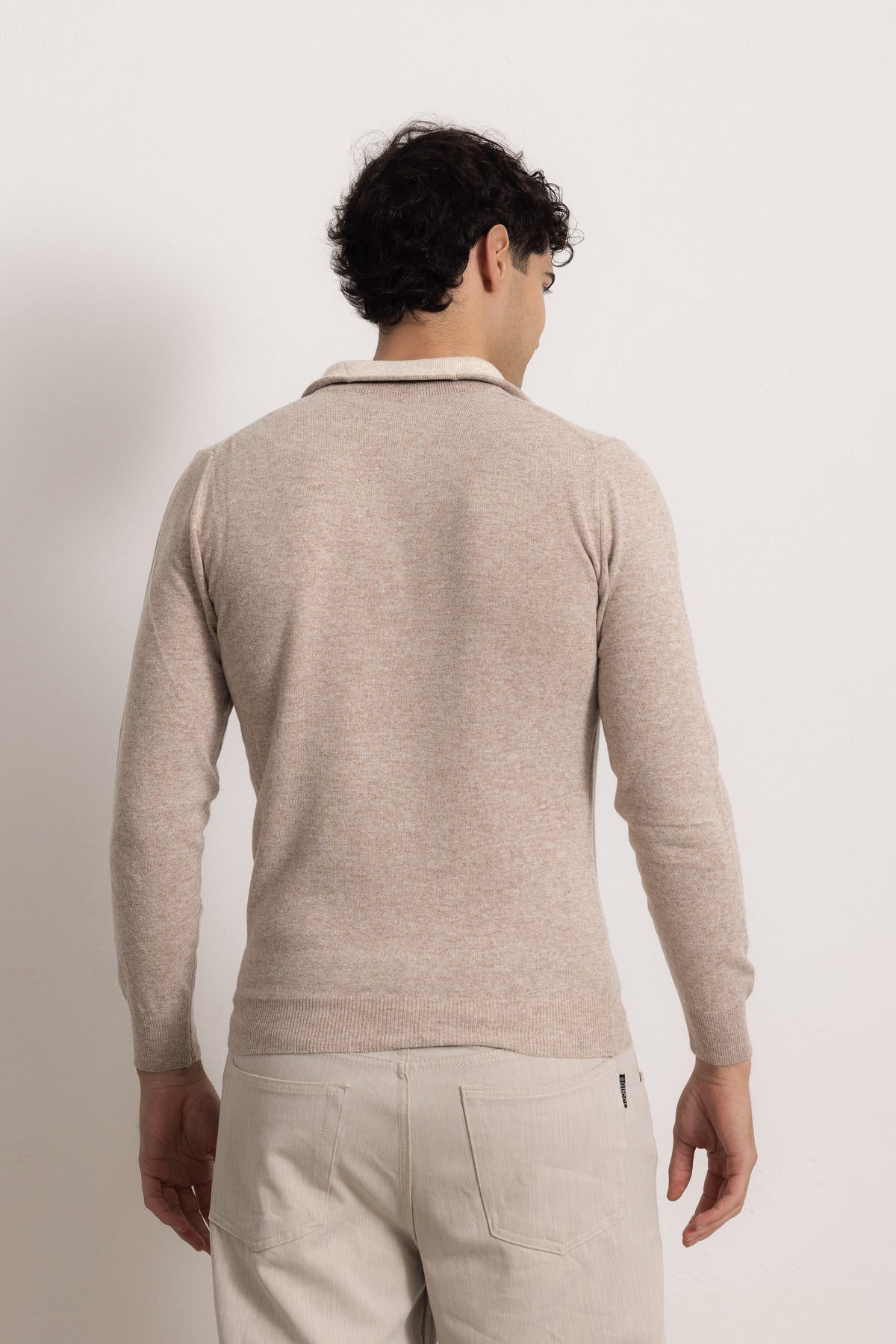EDOARDO - Maglione con zip slim fit (Beige Medio/Beige Chiaro)