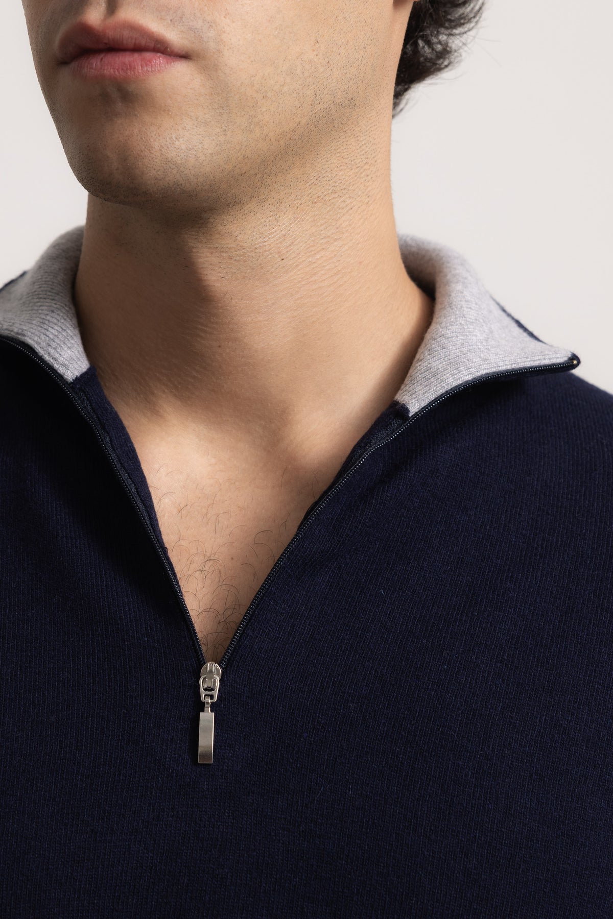 EDOARDO - Maglione con zip slim fit (Blu Navy/Grigio Medio)