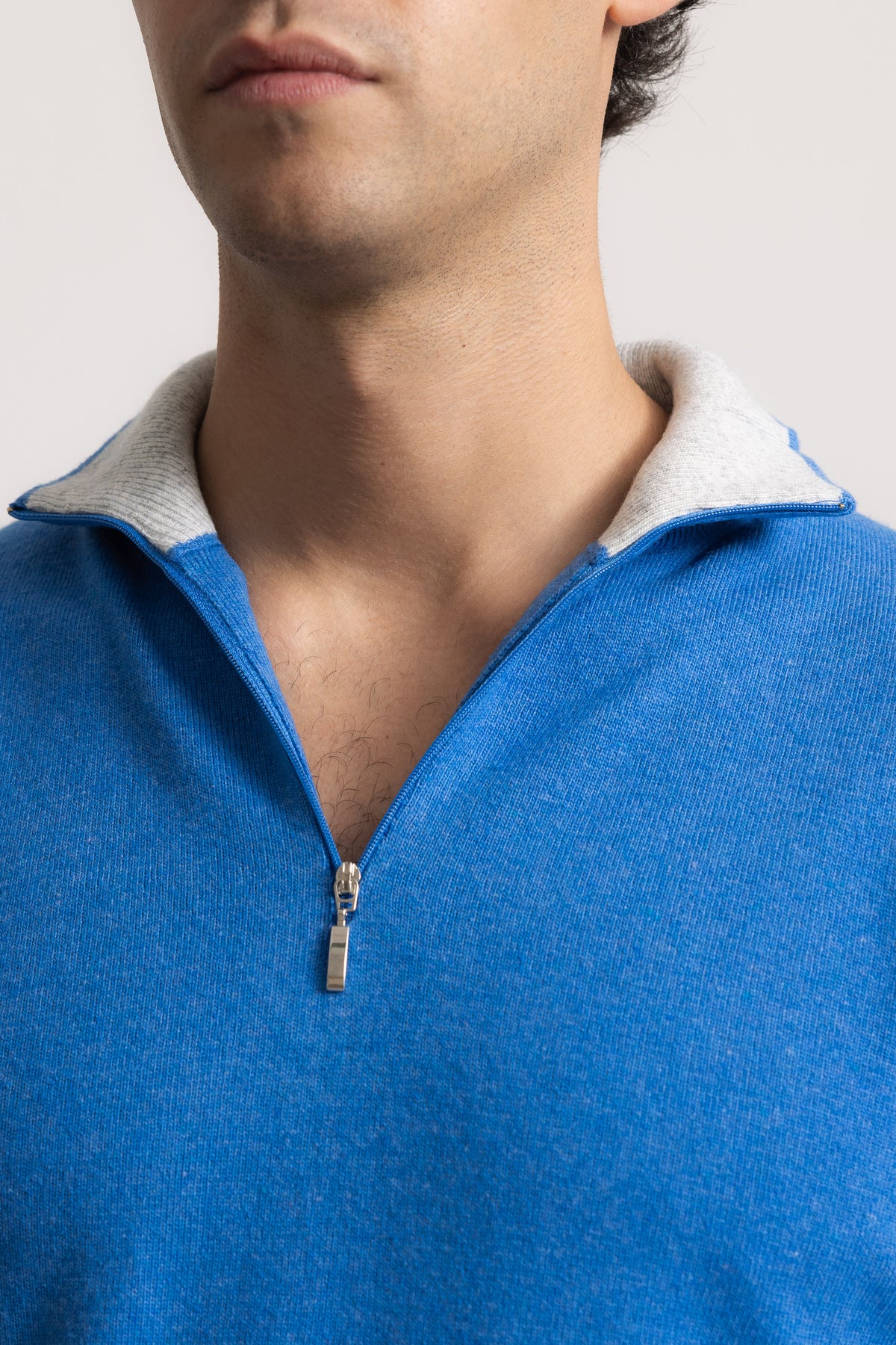 EDOARDO - Maglione con zip slim fit (Celeste Intenso/Grigio Chiaro)