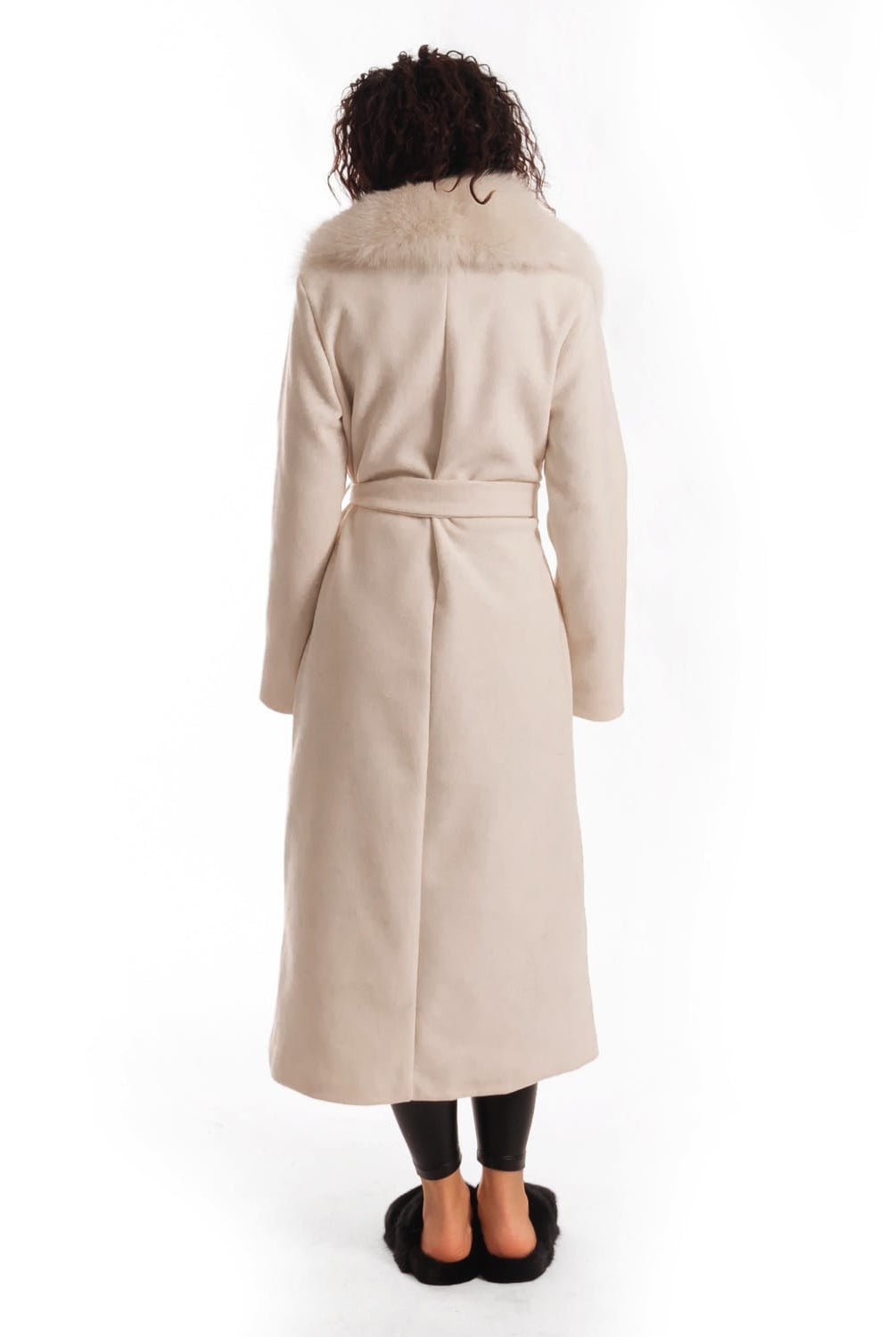 Cappotto con Cintura e Collo In Volpe Crema - Elisabettapanerai
