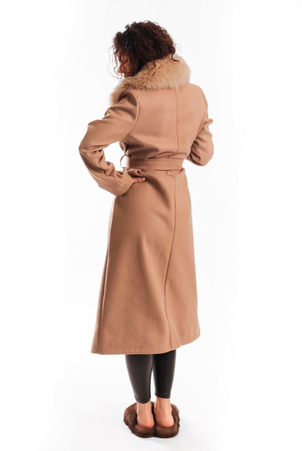 Cappotto con Cintura e Collo In Volpe Marrone - Elisabettapanerai