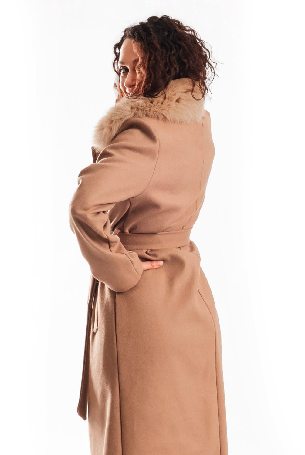 Cappotto con Cintura e Collo In Volpe Marrone - Elisabettapanerai