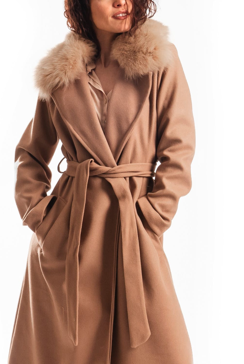 Cappotto con Cintura e Collo In Volpe Marrone - Elisabettapanerai
