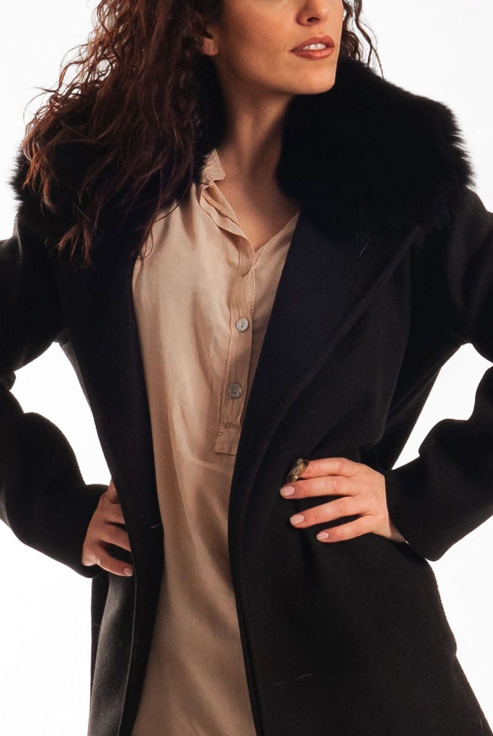 Cappotto con Cintura e Collo In Volpe Nero - Elisabettapanerai