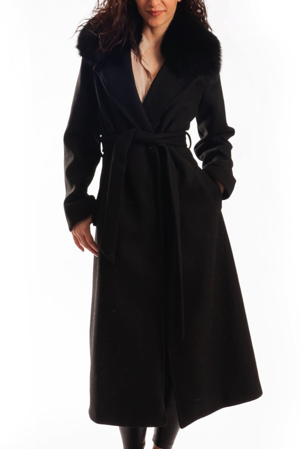 Cappotto con Cintura e Collo In Volpe Nero - Elisabettapanerai