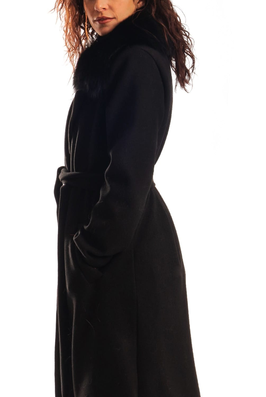Cappotto con Cintura e Collo In Volpe Nero - Elisabettapanerai