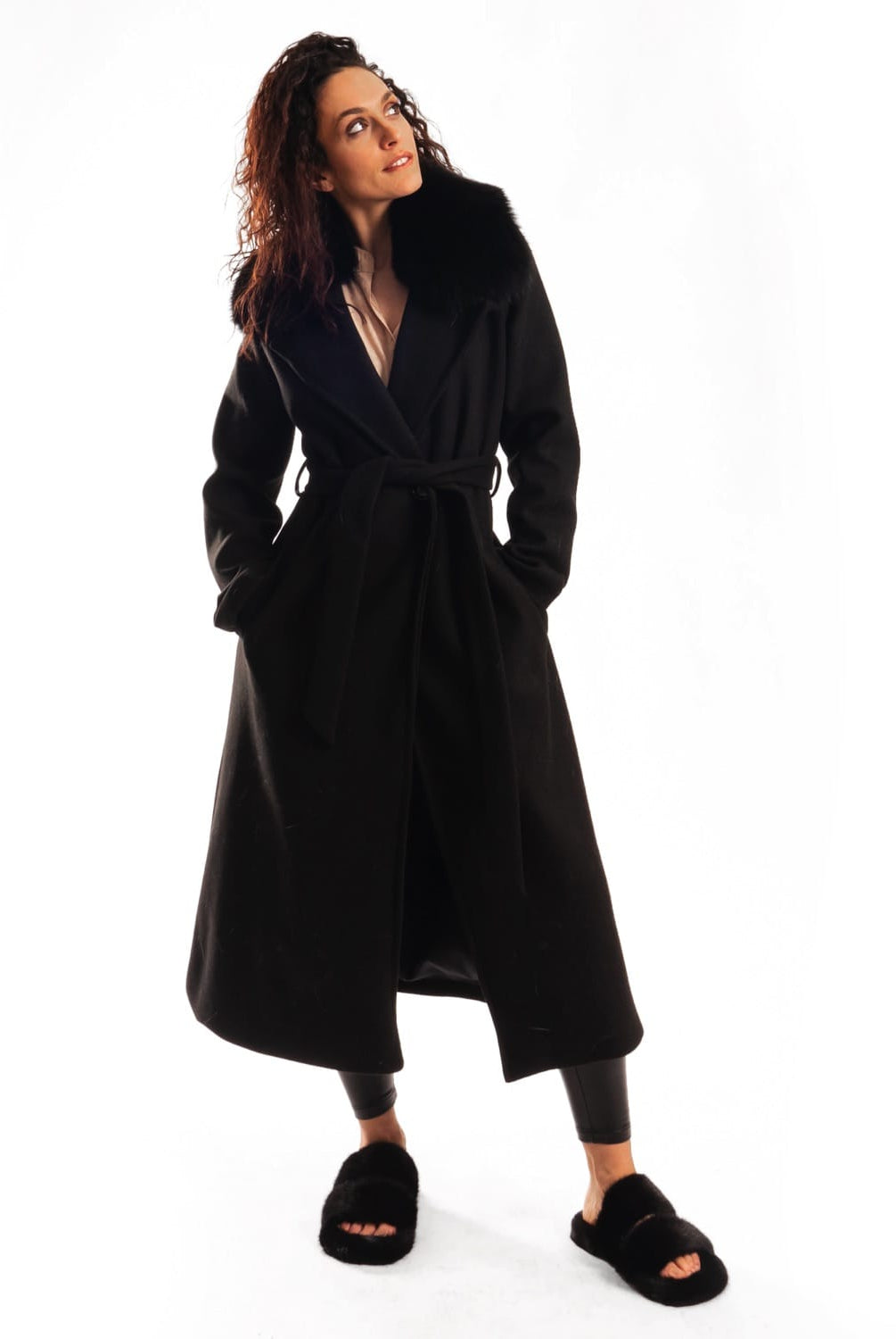 Cappotto con Cintura e Collo In Volpe Nero - Elisabettapanerai