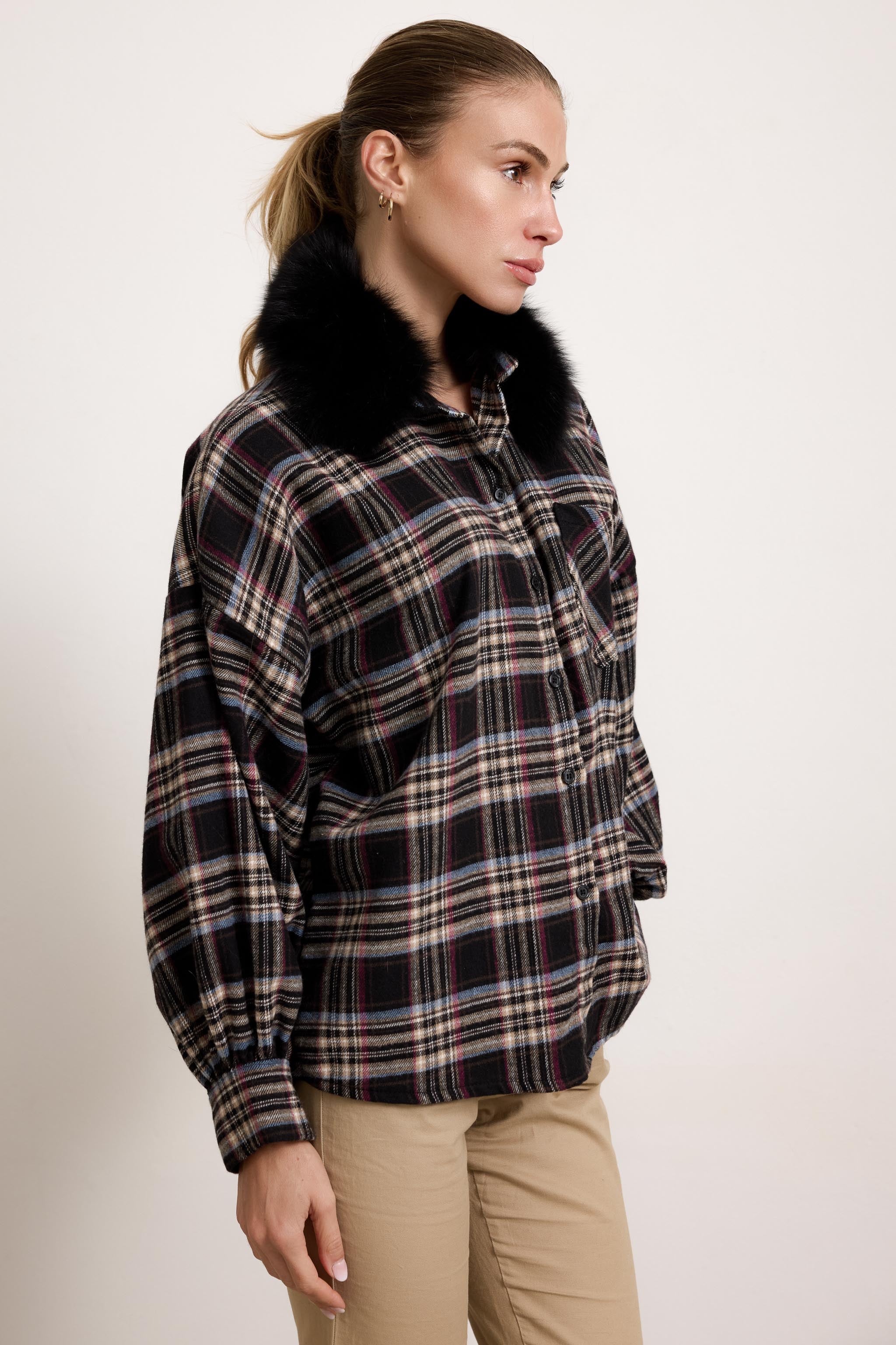 BELFAST - Camicia con colletto in pelliccia (Nero)