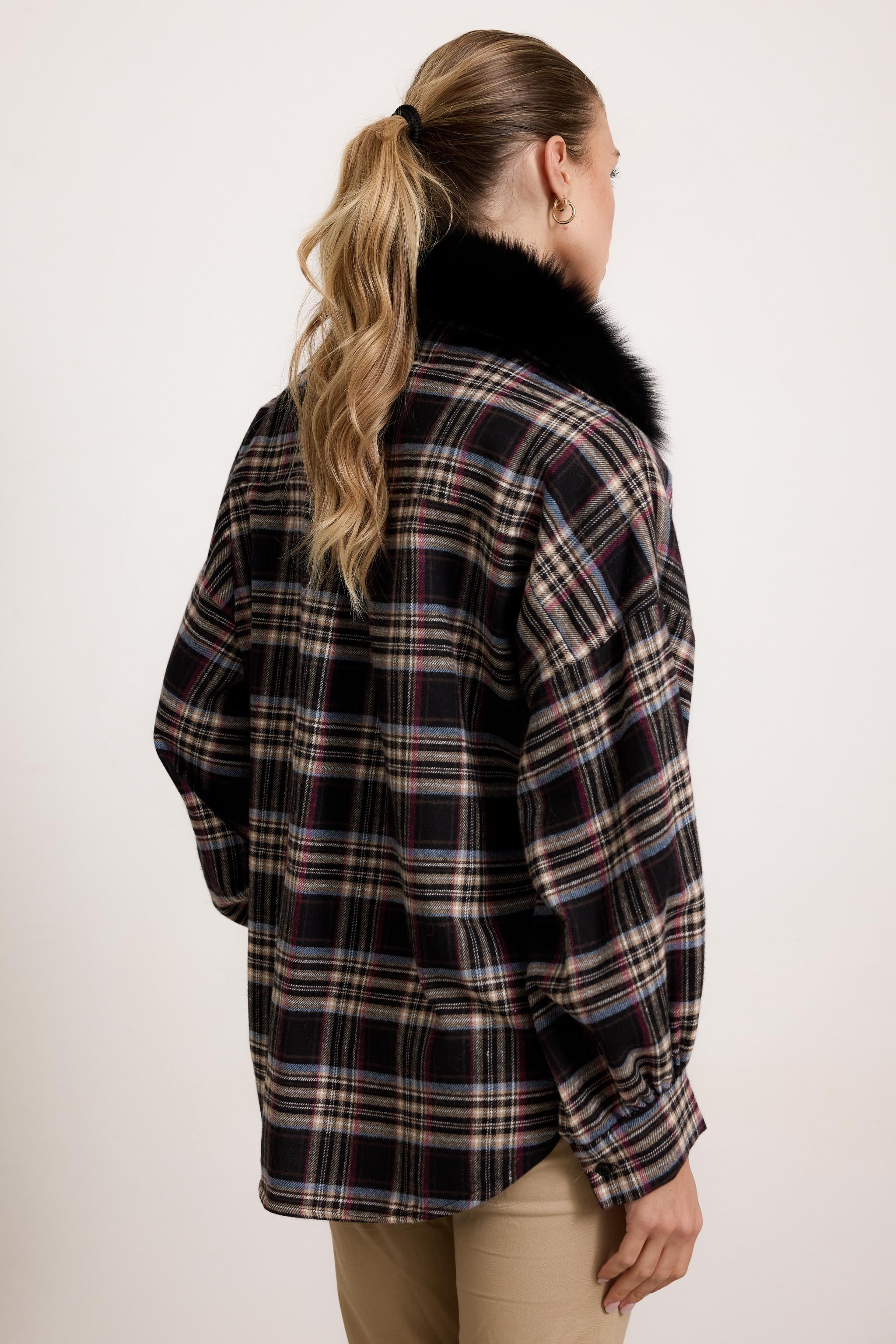 BELFAST - Camicia con colletto in pelliccia (Nero)
