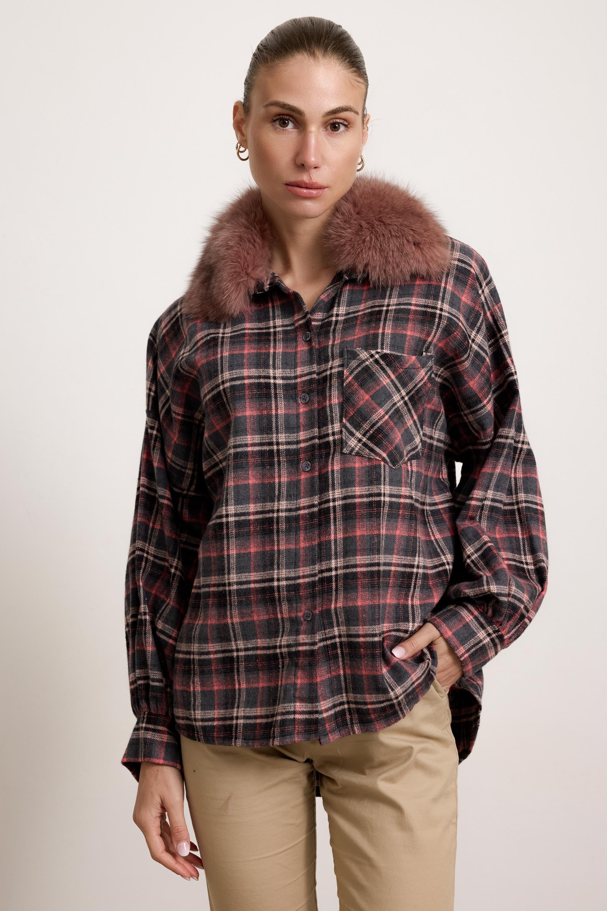BELFAST - Camicia con colletto in pelliccia (Rosa Antico)