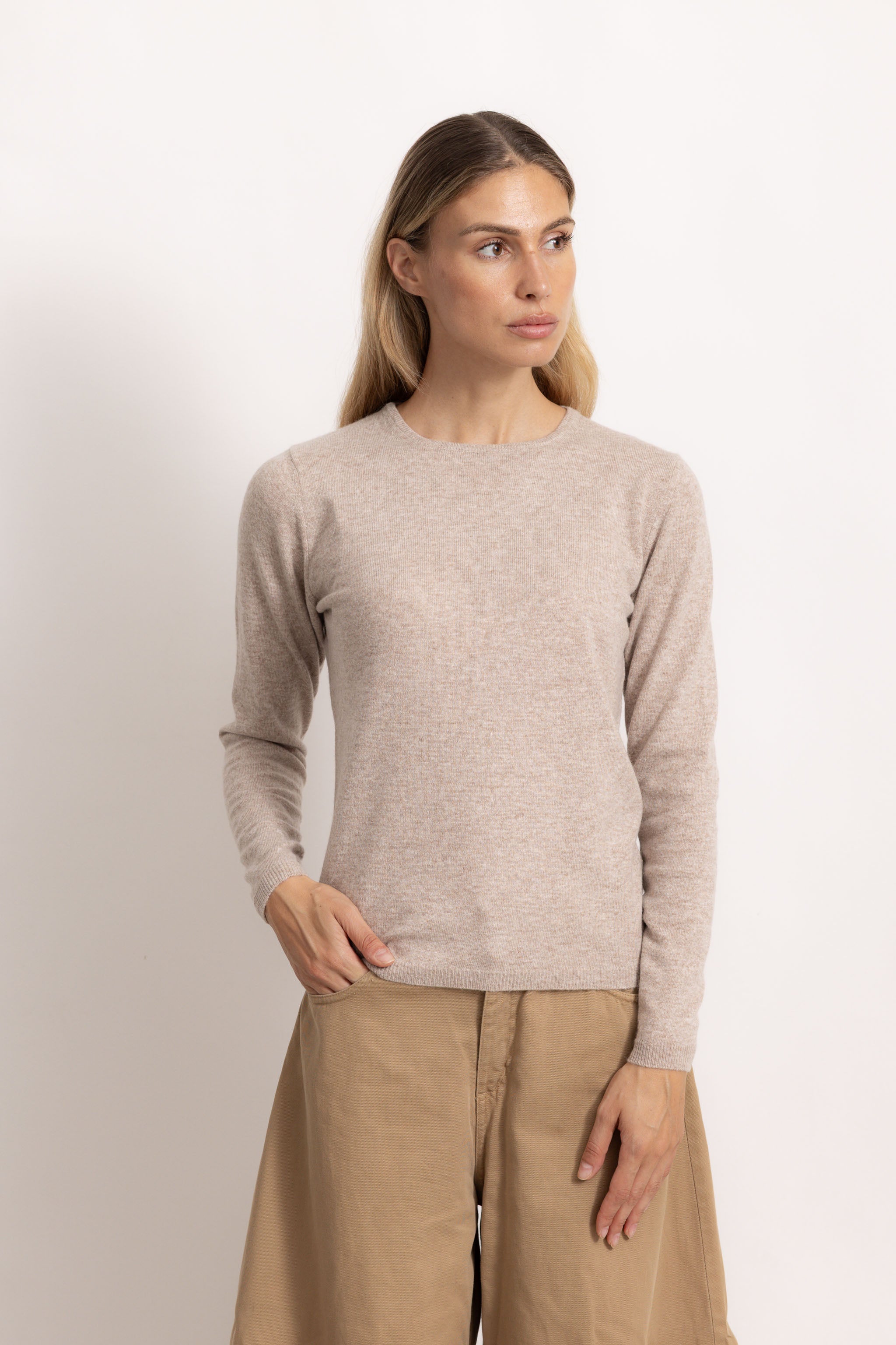 BIANCA - Maglione girocollo slim fit (Beige Medio)