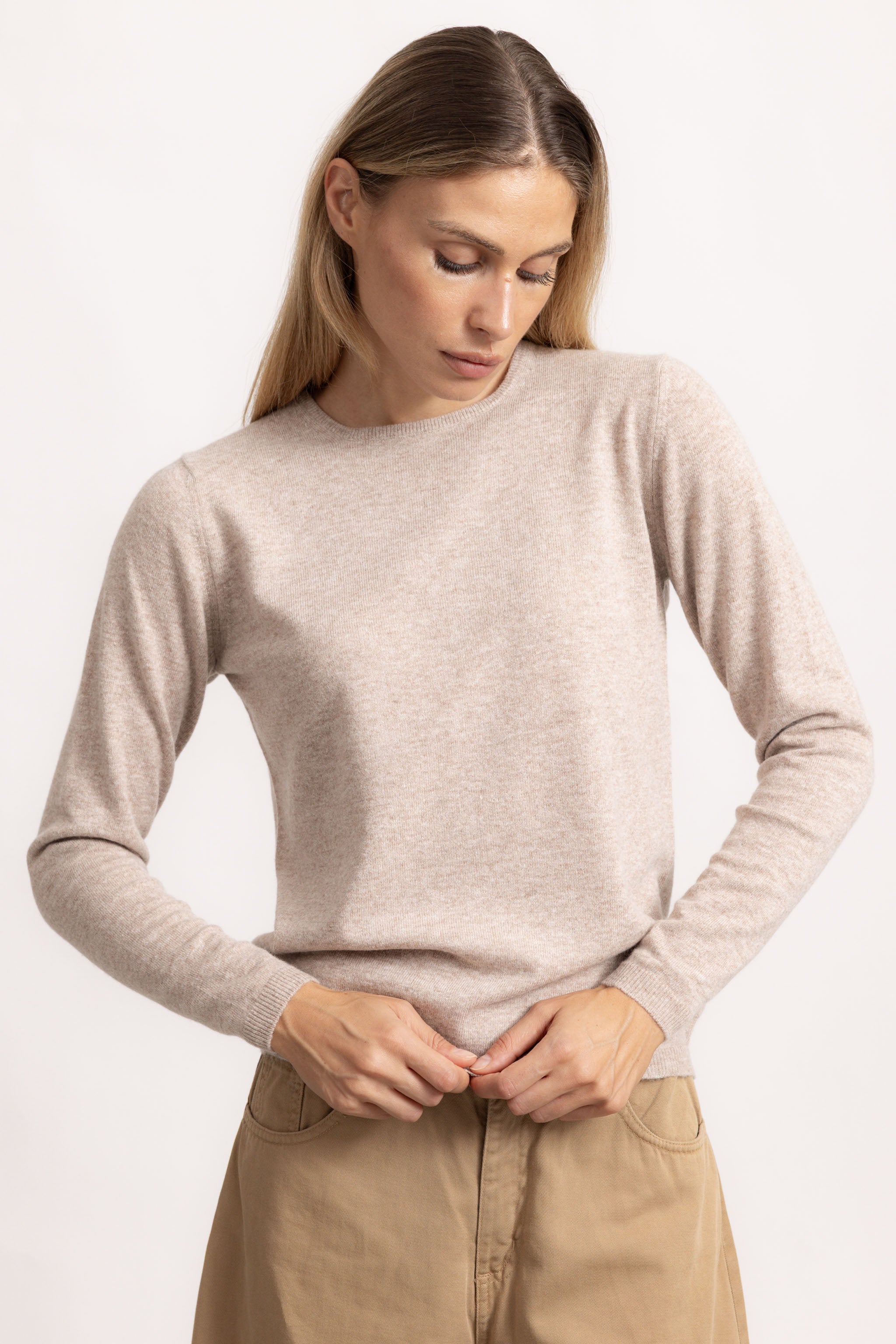 BIANCA - Maglione girocollo slim fit (Beige Medio)