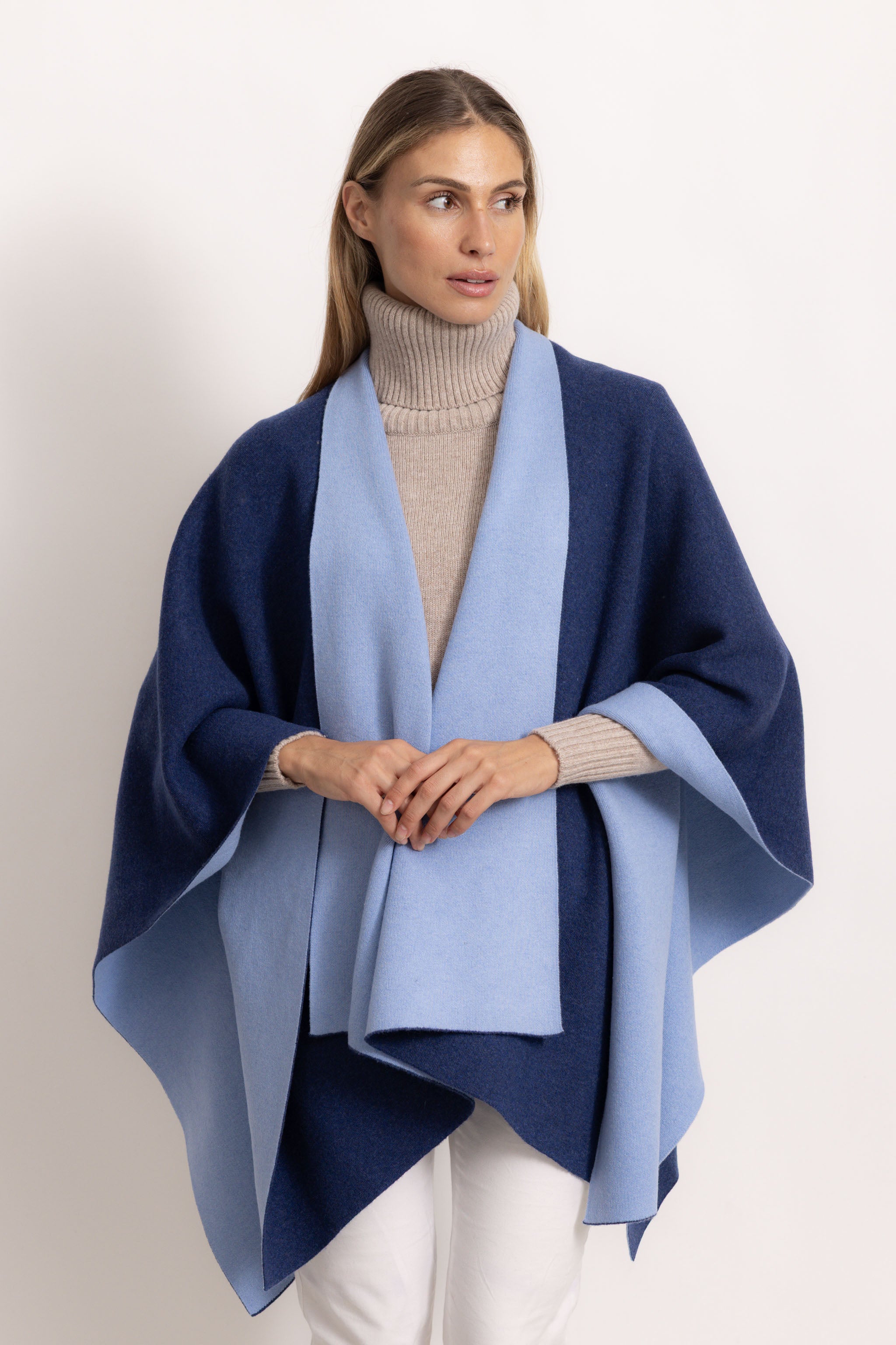 DIANA - Poncho double face (Jeans/Polvere)