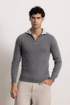 EDOARDO - Maglione con zip slim fit (Antracite/Grigio Chiaro)
