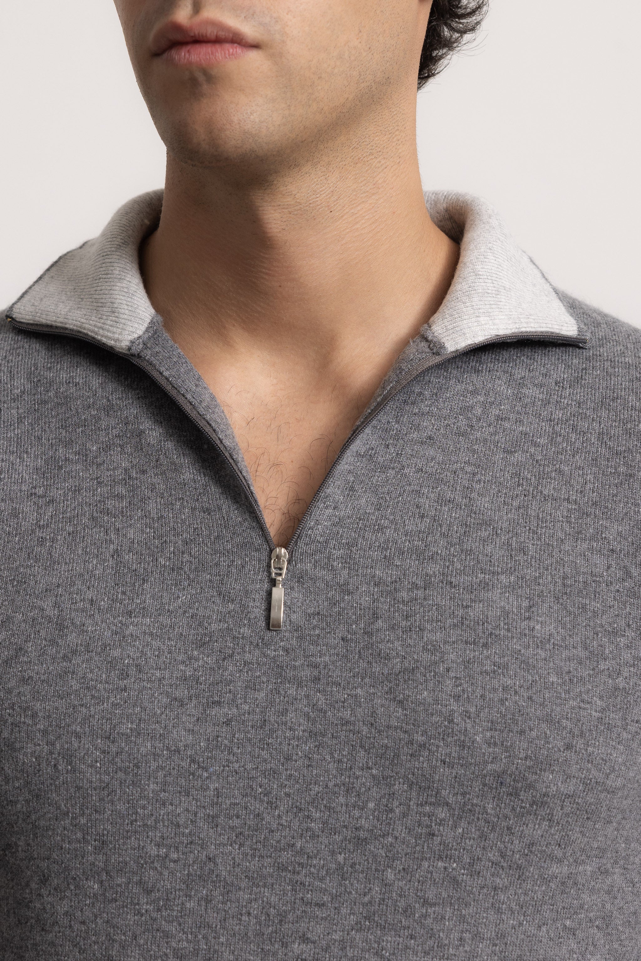 EDOARDO - Maglione con zip slim fit (Antracite/Grigio Chiaro)