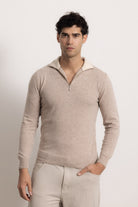 EDOARDO - Maglione con zip slim fit (Beige Medio/Beige Chiaro)