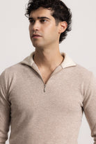 EDOARDO - Maglione con zip slim fit (Beige Medio/Beige Chiaro)