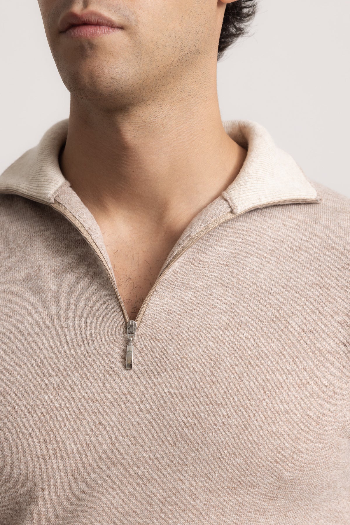 EDOARDO - Maglione con zip slim fit (Beige Medio/Beige Chiaro)