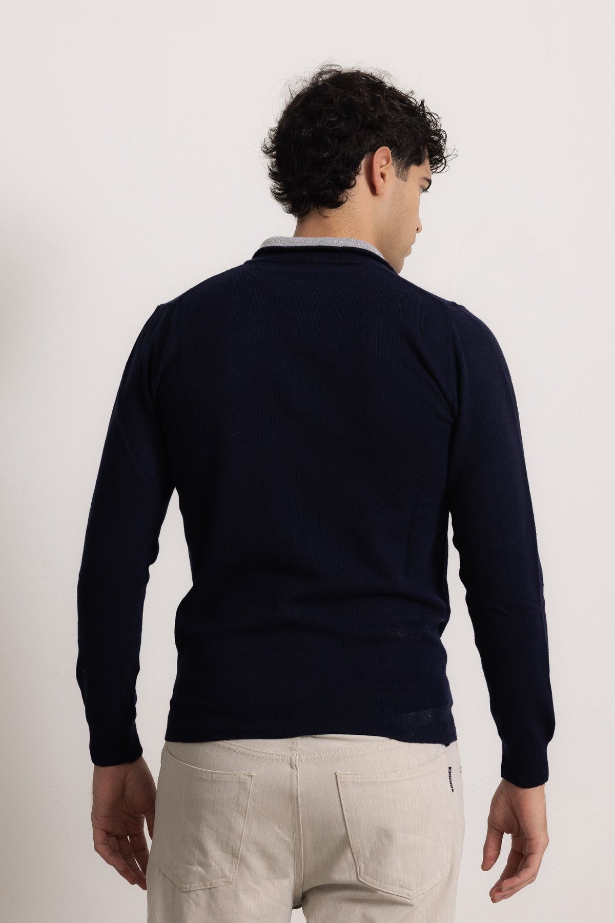 EDOARDO - Maglione con zip slim fit (Blu Navy/Grigio Medio)