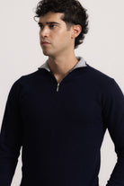 EDOARDO - Maglione con zip slim fit (Blu Navy/Grigio Medio)