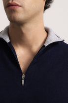 EDOARDO - Maglione con zip slim fit (Blu Navy/Grigio Medio)