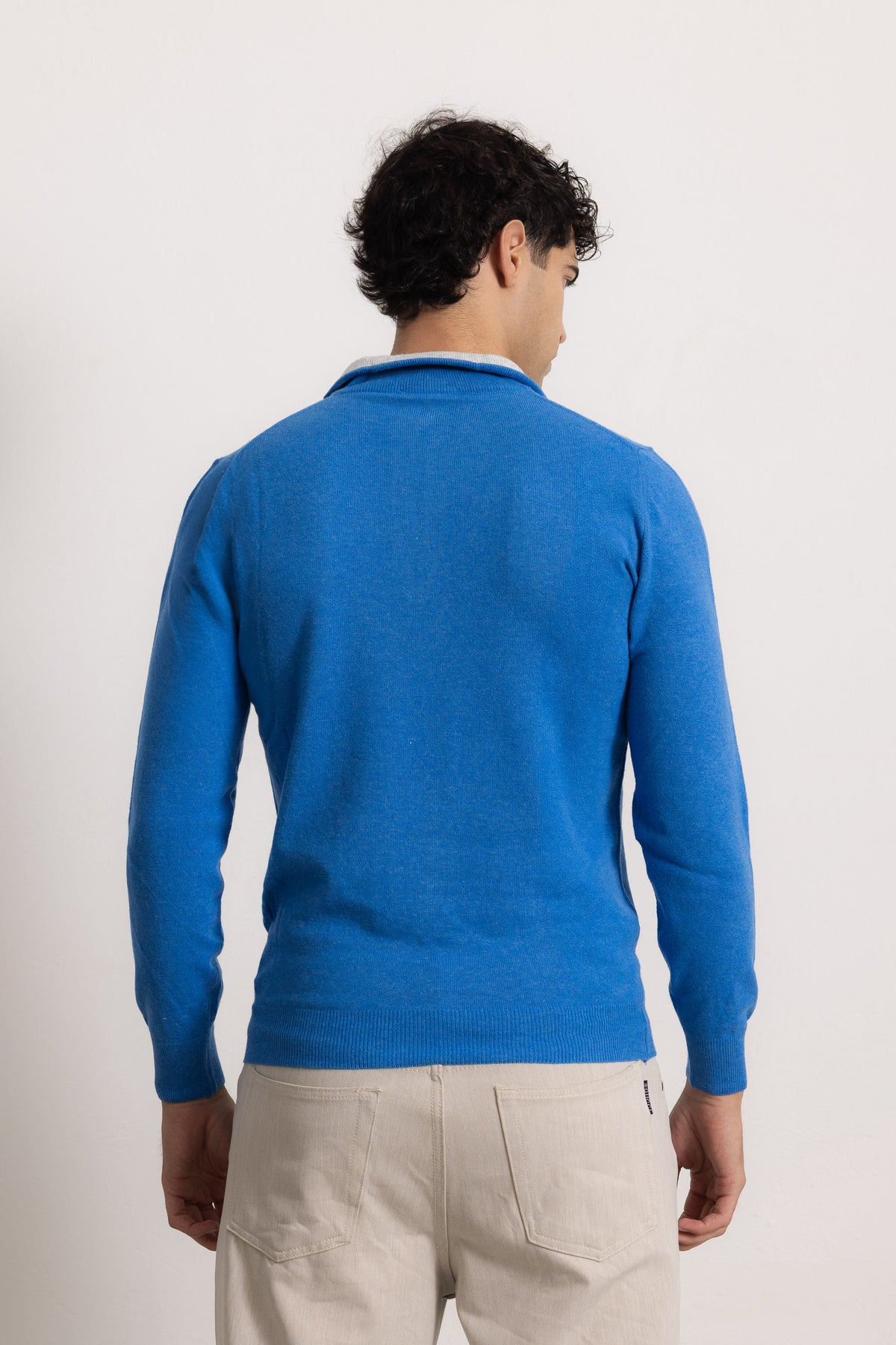 EDOARDO - Maglione con zip slim fit (Celeste Intenso/Grigio Chiaro)