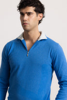 EDOARDO - Maglione con zip slim fit (Celeste Intenso/Grigio Chiaro)