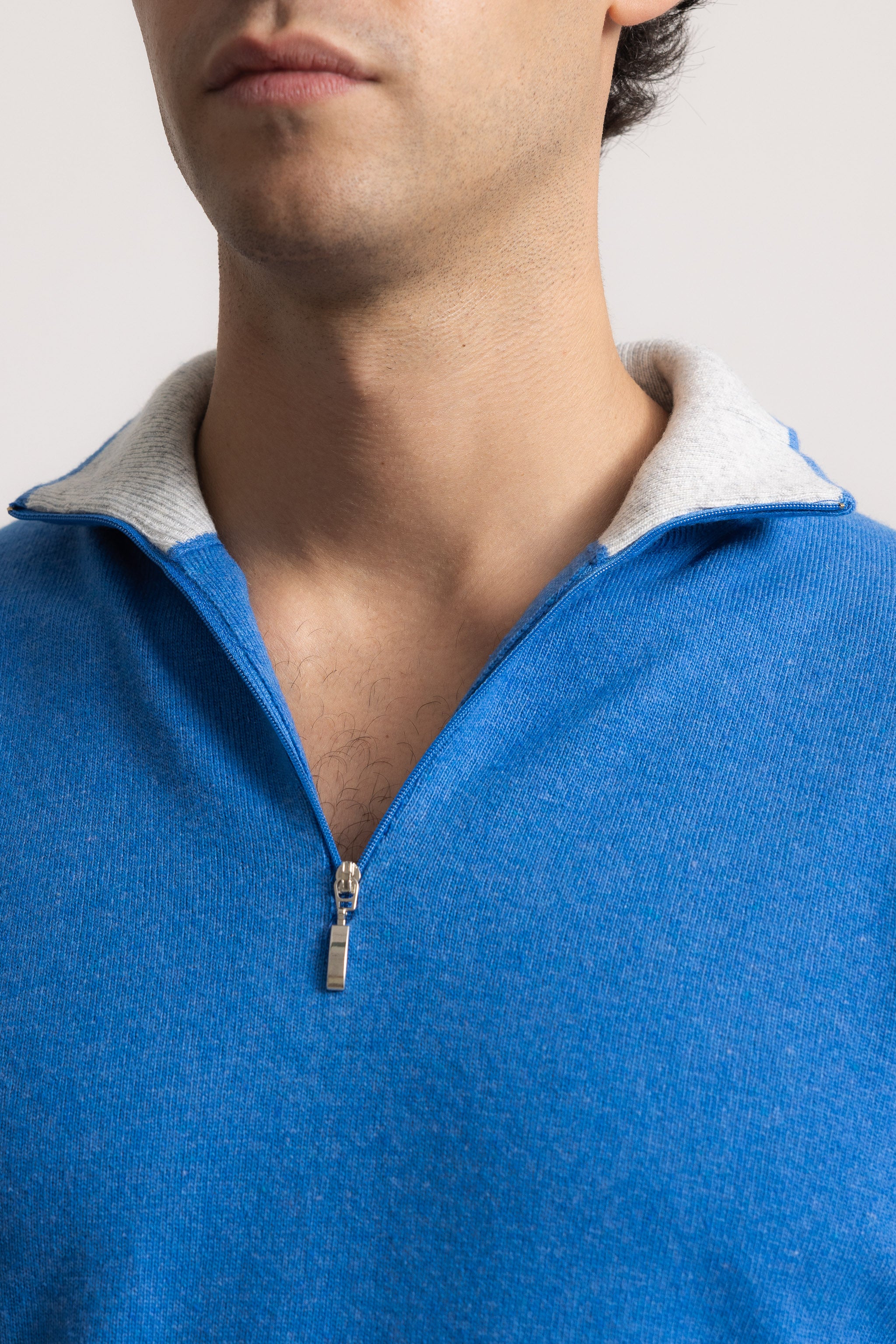 EDOARDO - Maglione con zip slim fit (Celeste Intenso/Grigio Chiaro)