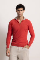 EDOARDO - Maglione con zip slim fit (Corallo/Beige Medio)