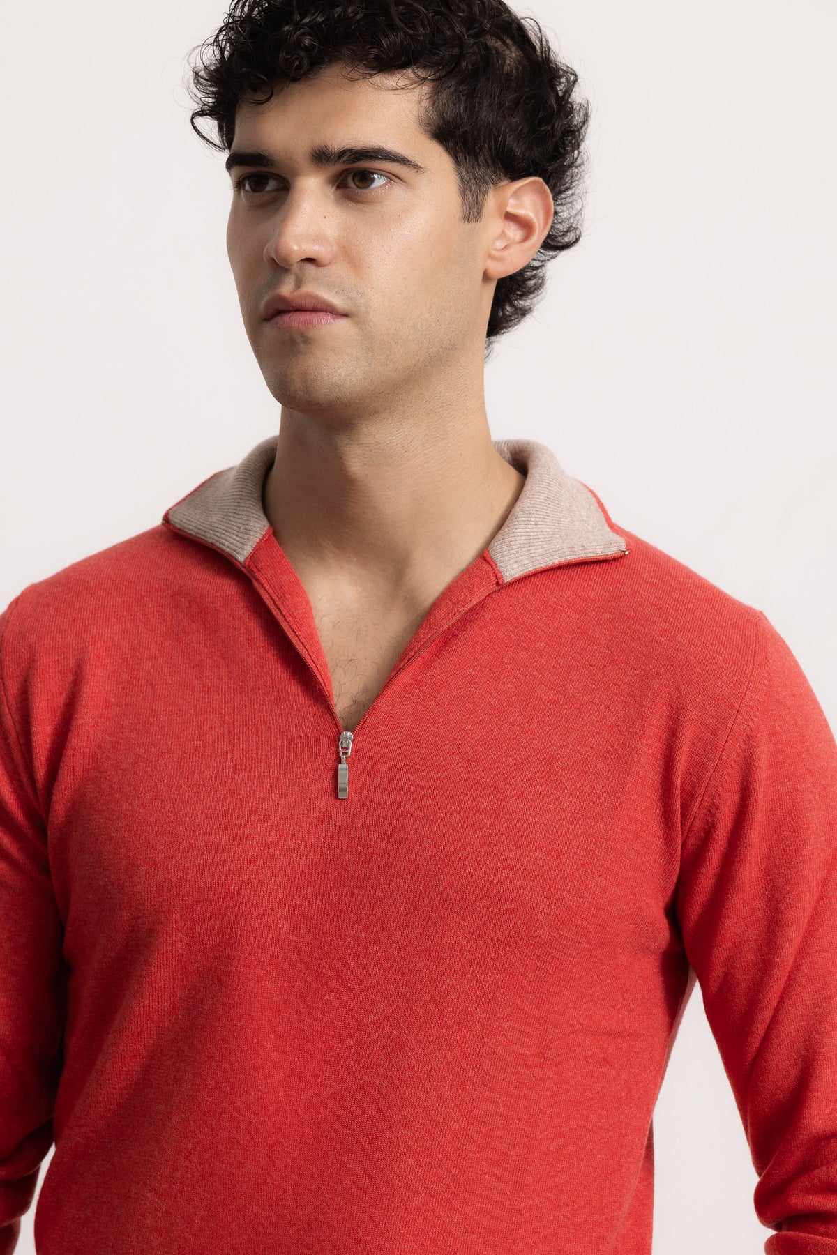 EDOARDO - Maglione con zip slim fit (Corallo/Beige Medio)