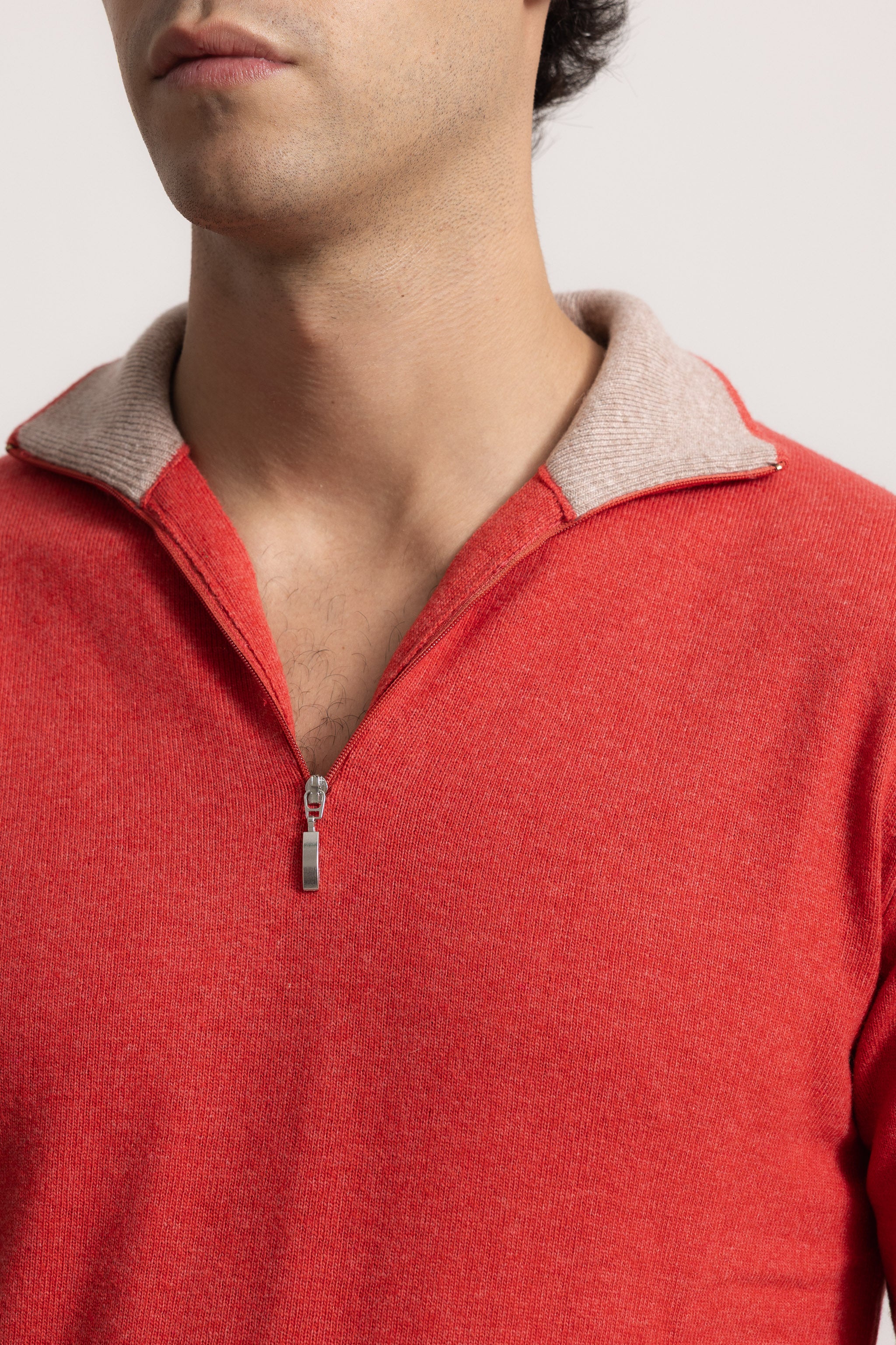 EDOARDO - Maglione con zip slim fit (Corallo/Beige Medio)