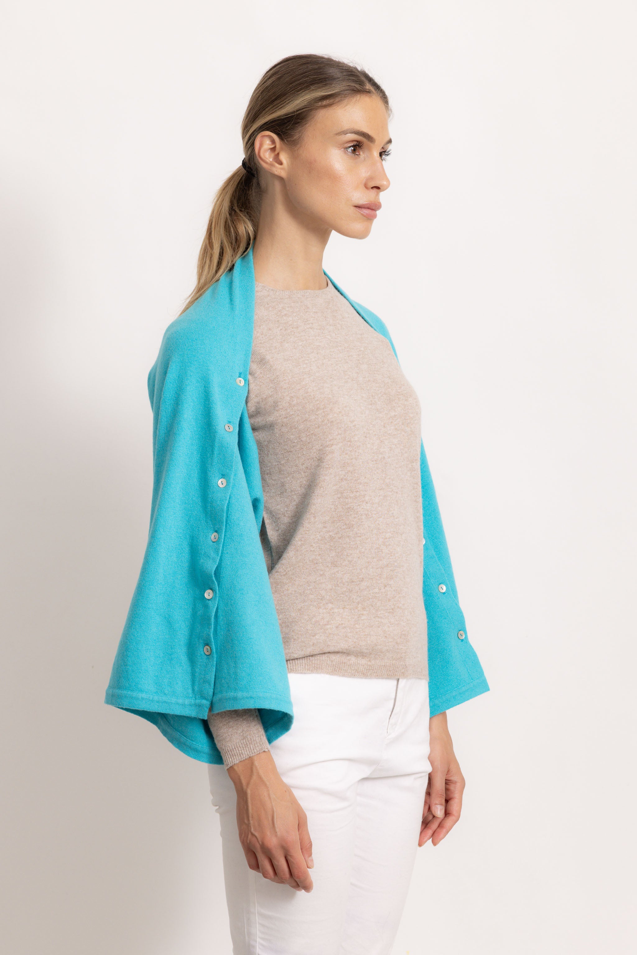 LAVINIA - Poncho con bottoni (Turchese)