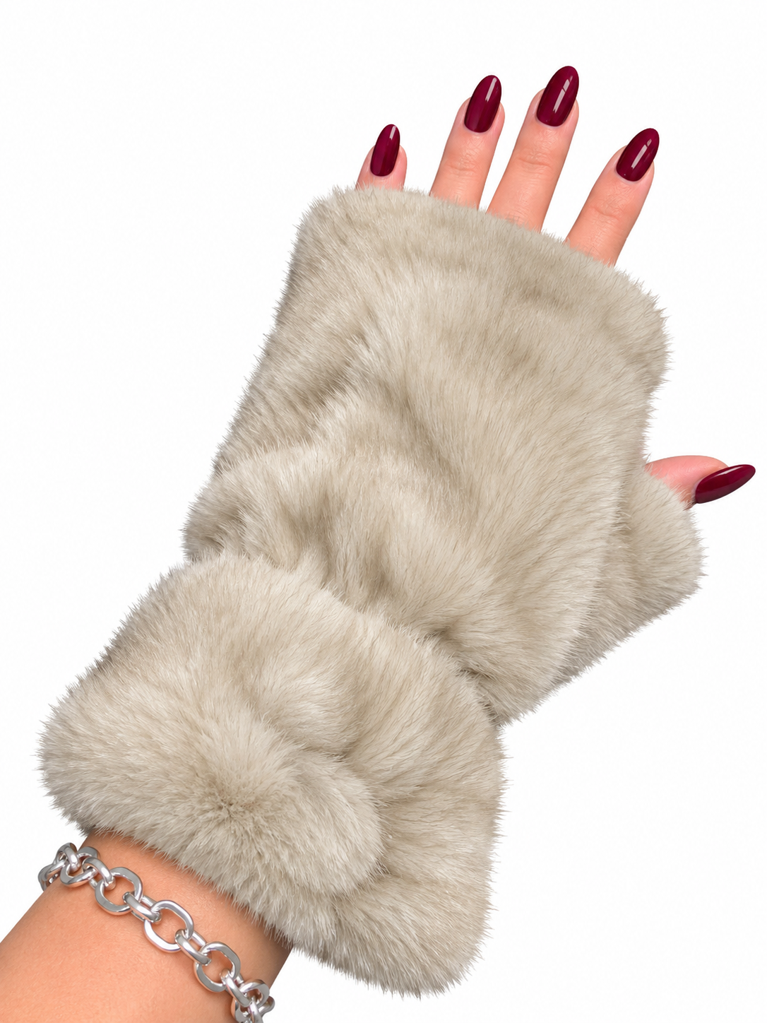 Guanti senza dita donna in ecopelliccia beige con polsino voluminoso - MONTANA Elisabetta Panerai