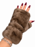 Guanti senza dita donna in ecopelliccia nocciola con polsino voluminoso - MONTANA Elisabetta Panerai
