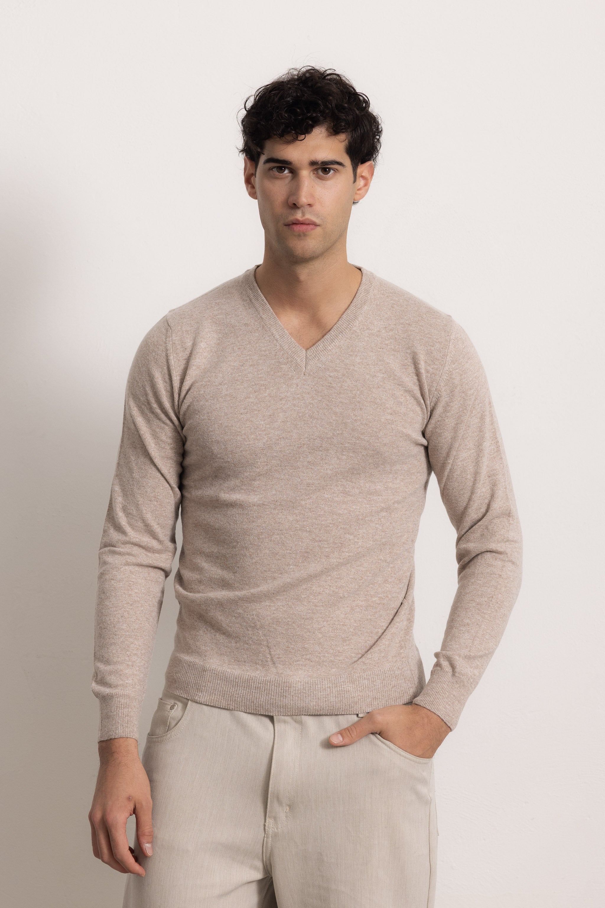 VITTORIO - Maglione scollo V (Beige Medio)
