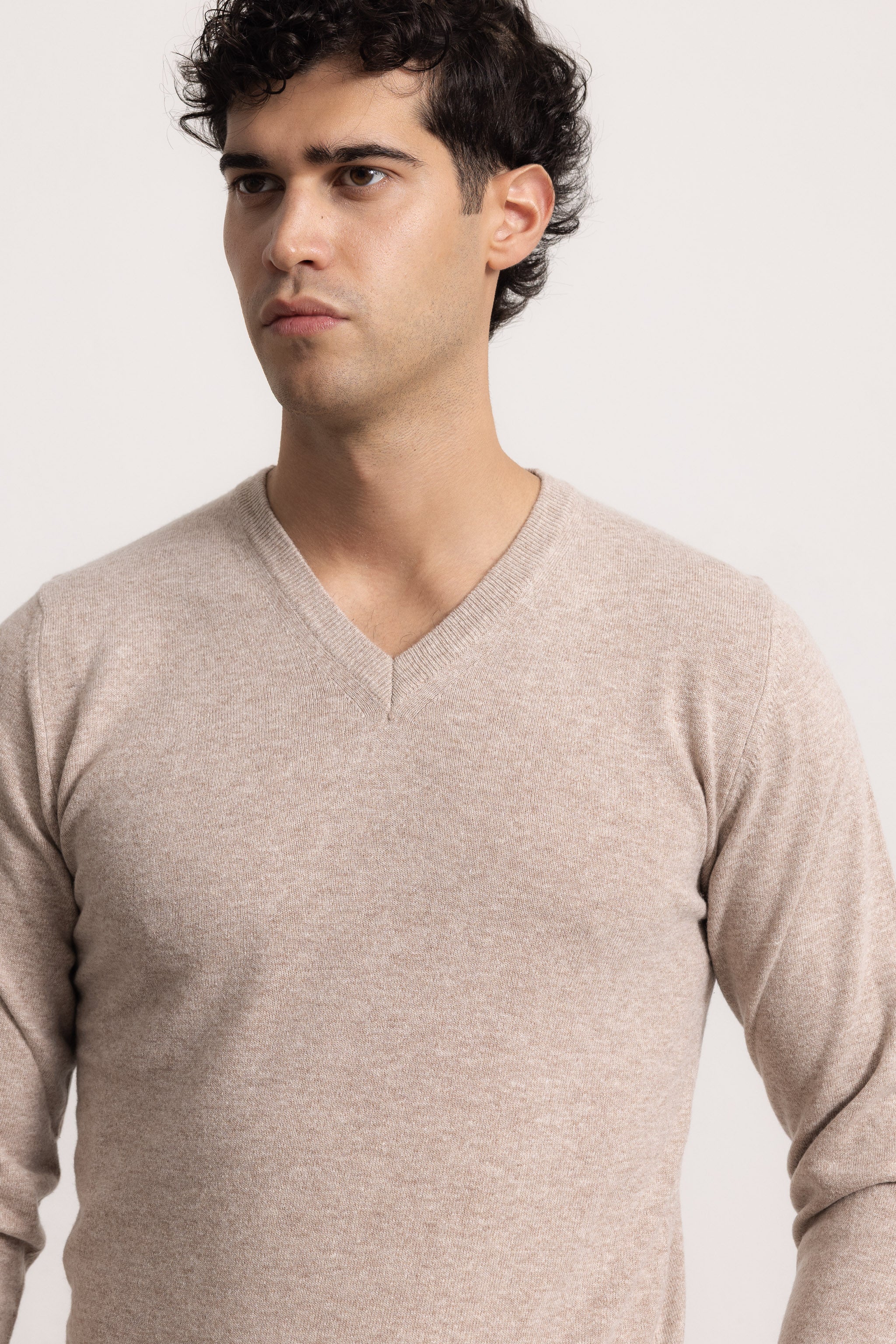 VITTORIO - Maglione scollo V (Beige Medio)