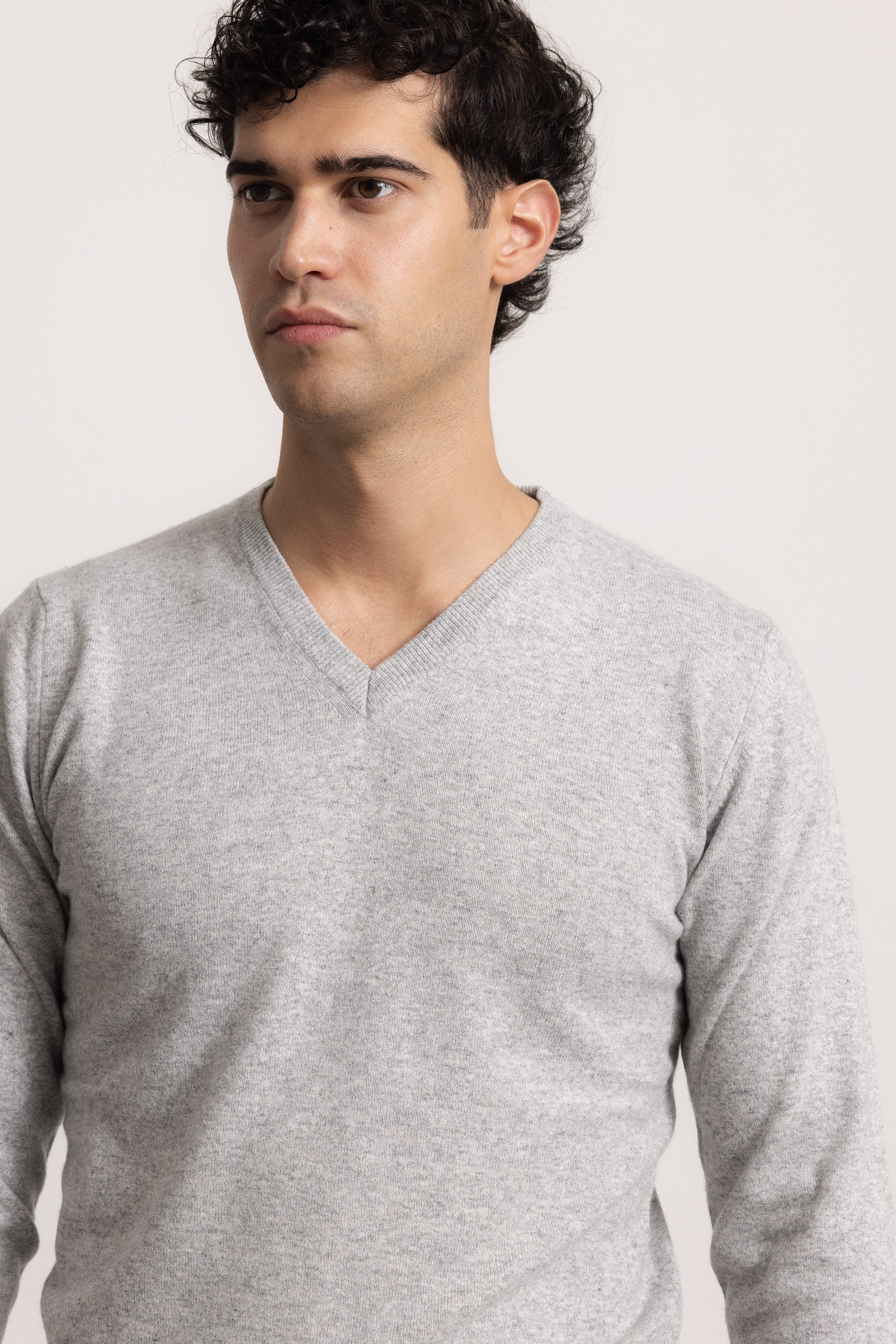 VITTORIO - Maglione scollo V (Grigio Chiaro)